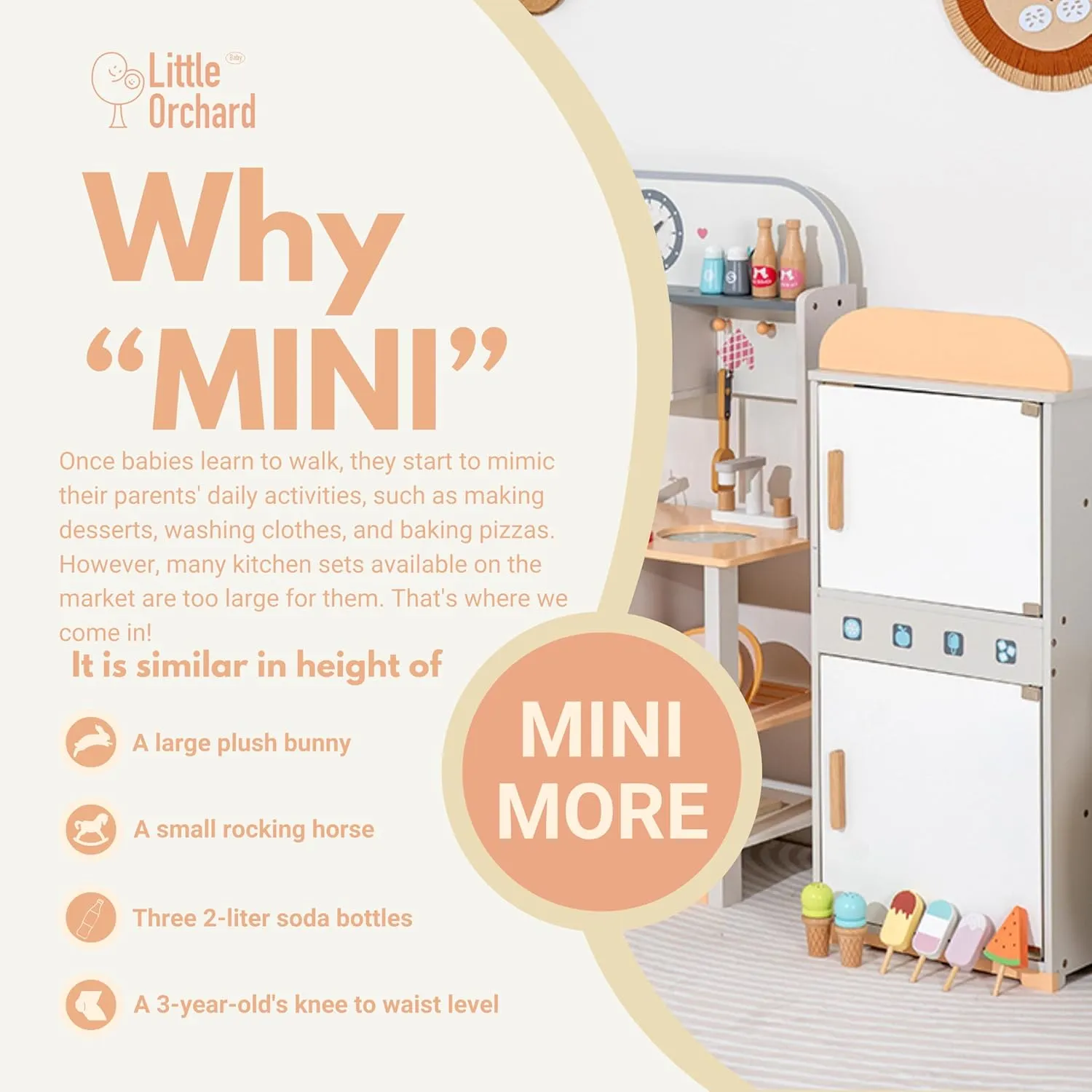 Wooden Mini Refrigerator Toy for Toddlers - 27.5in-High Compact Toy Fridge - Wooden Play Kitchen Baby Pretend Playset - Easy Assembly Safe Design - Role Play Gift for Boys & Girls