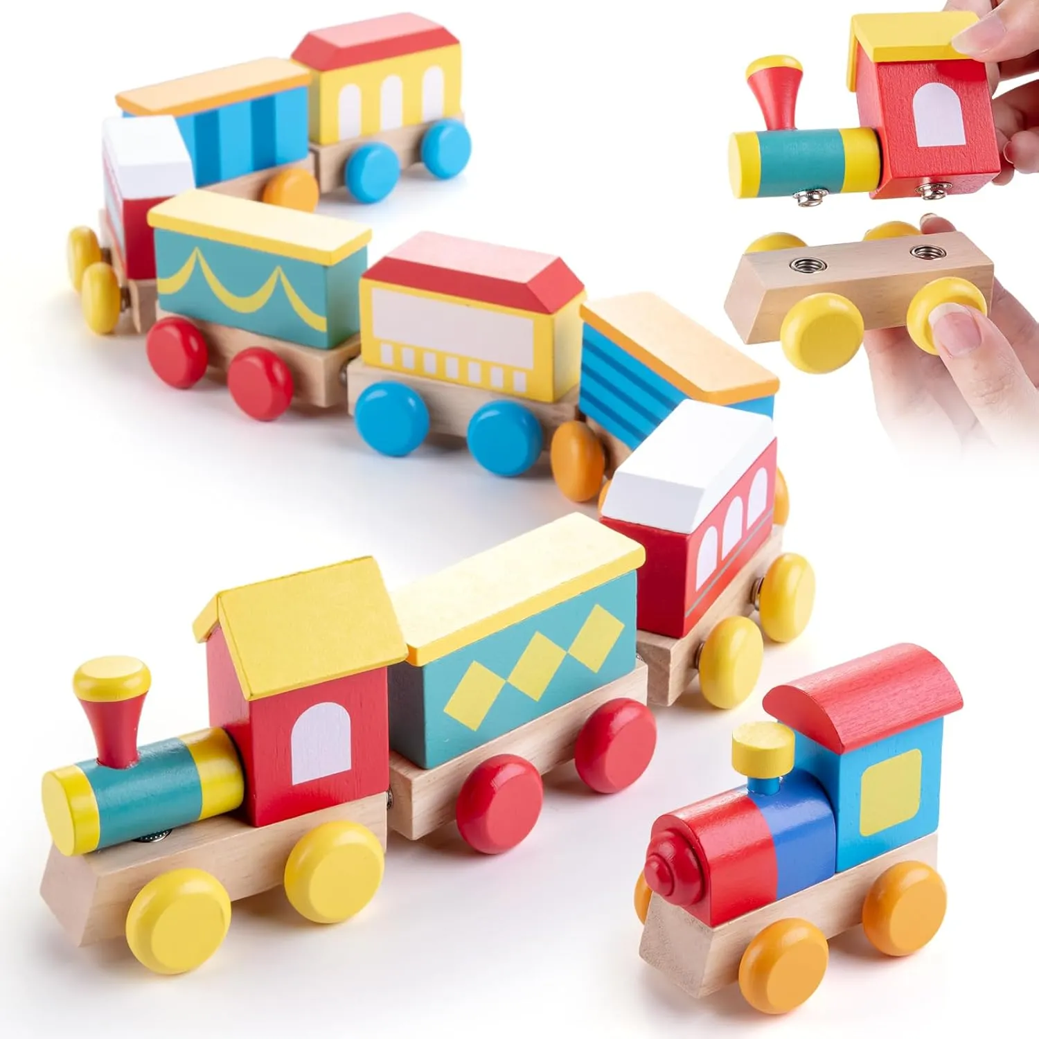 Wooden Train Set | Educational Building Toys with Snap-On Design, Eco-Friendly Solid Wood Tracks & Non-Toxic Materials for Ages 3-8