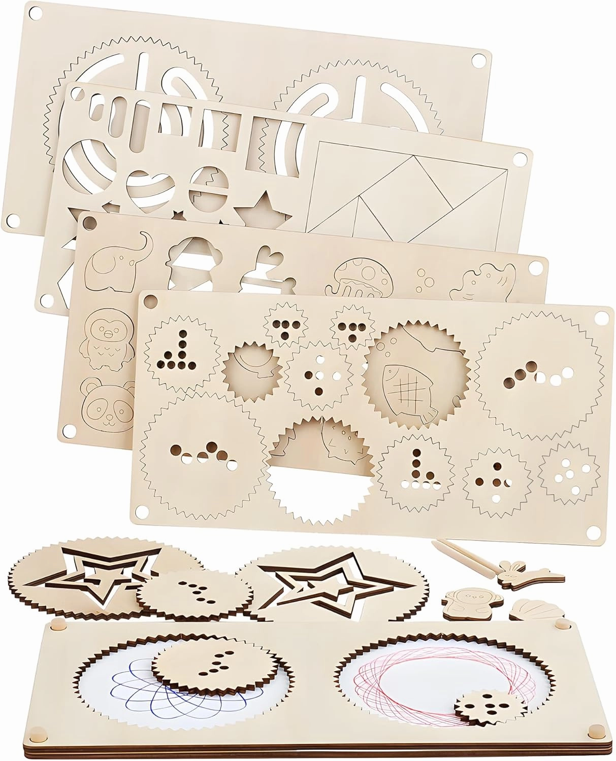 Wooden Montessori Activity Board – Multifunctional Learning Toy for Toddlers with Doodle Drawing, Tangram Puzzle & Shape Sorting – Hand-Eye Coordination Training, Educational Gift for Kids Ages 3 
