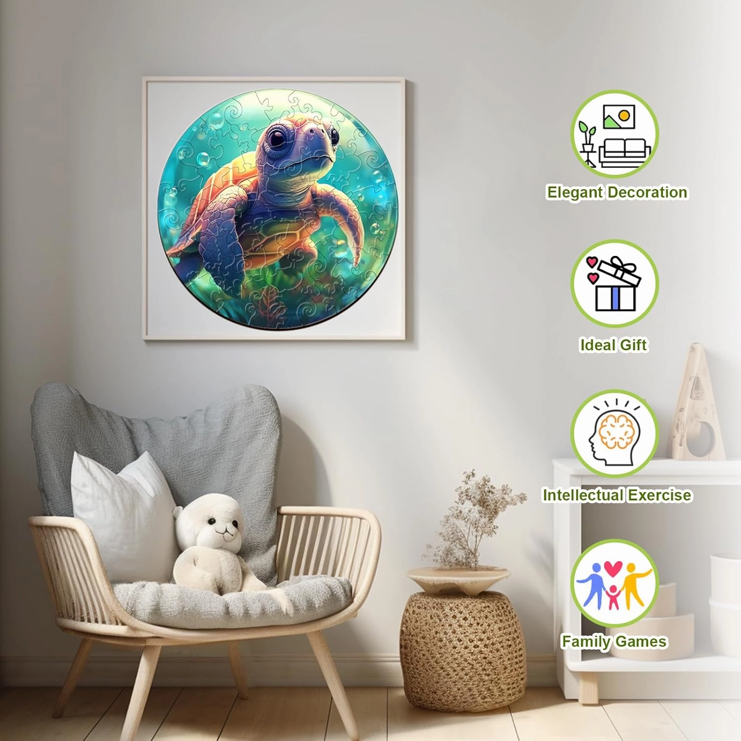 Wooden Puzzles for Kids Ages 4-8, Sea Turtle Puzzle, Unique Animal Shaped Wooden Jigsaw Puzzles for Kids, 50 Pieces Puzzles for Kids(50pcs,11.4 * 11.4in)