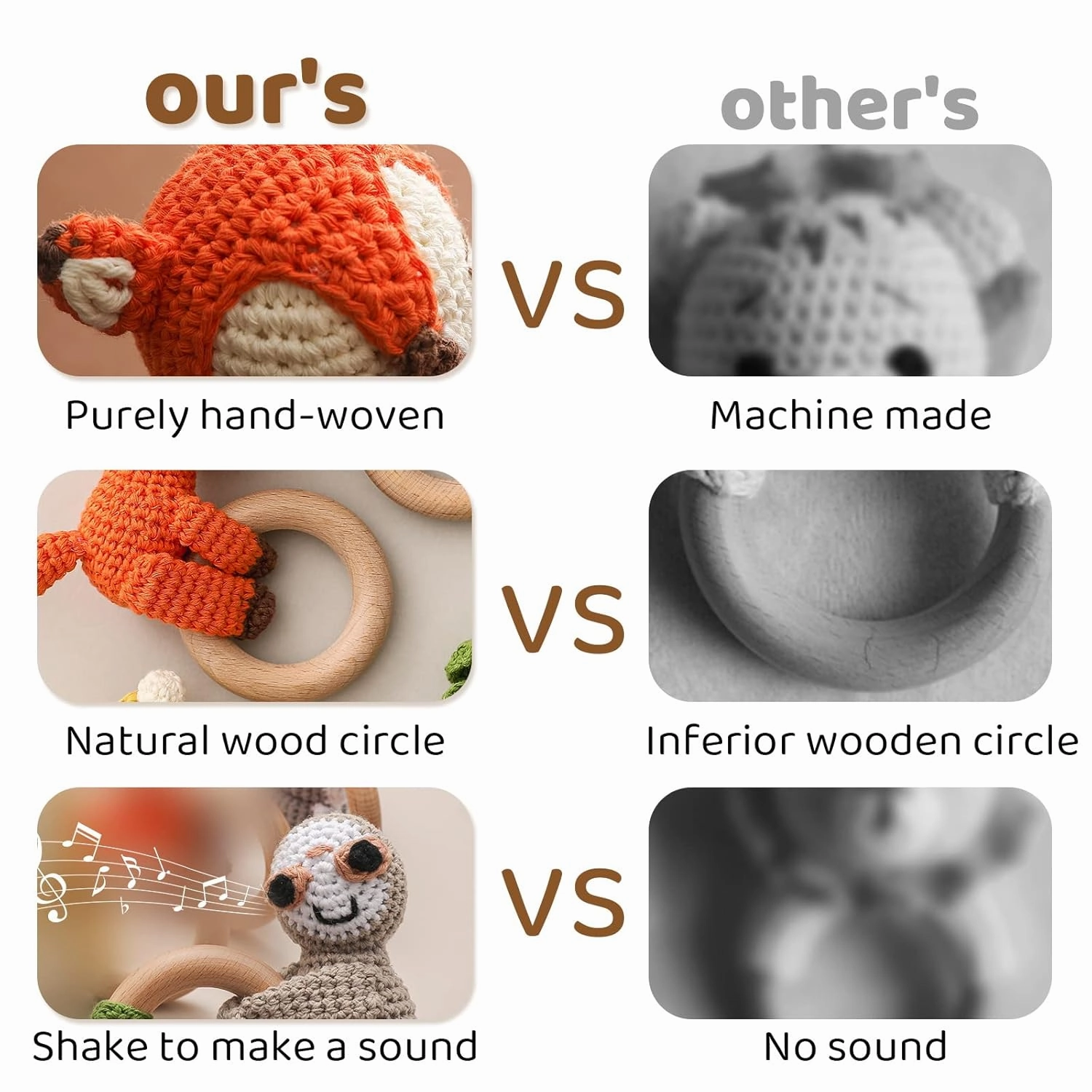 WOODEN TEETHER Crochet Baby Rattle, Crochet Baby Toys, Organic Wooden Newborn Toys, Newborn Animal Rattle Toys，Knitted Stuffed Animals Gifts for Baby, Gray Elephant