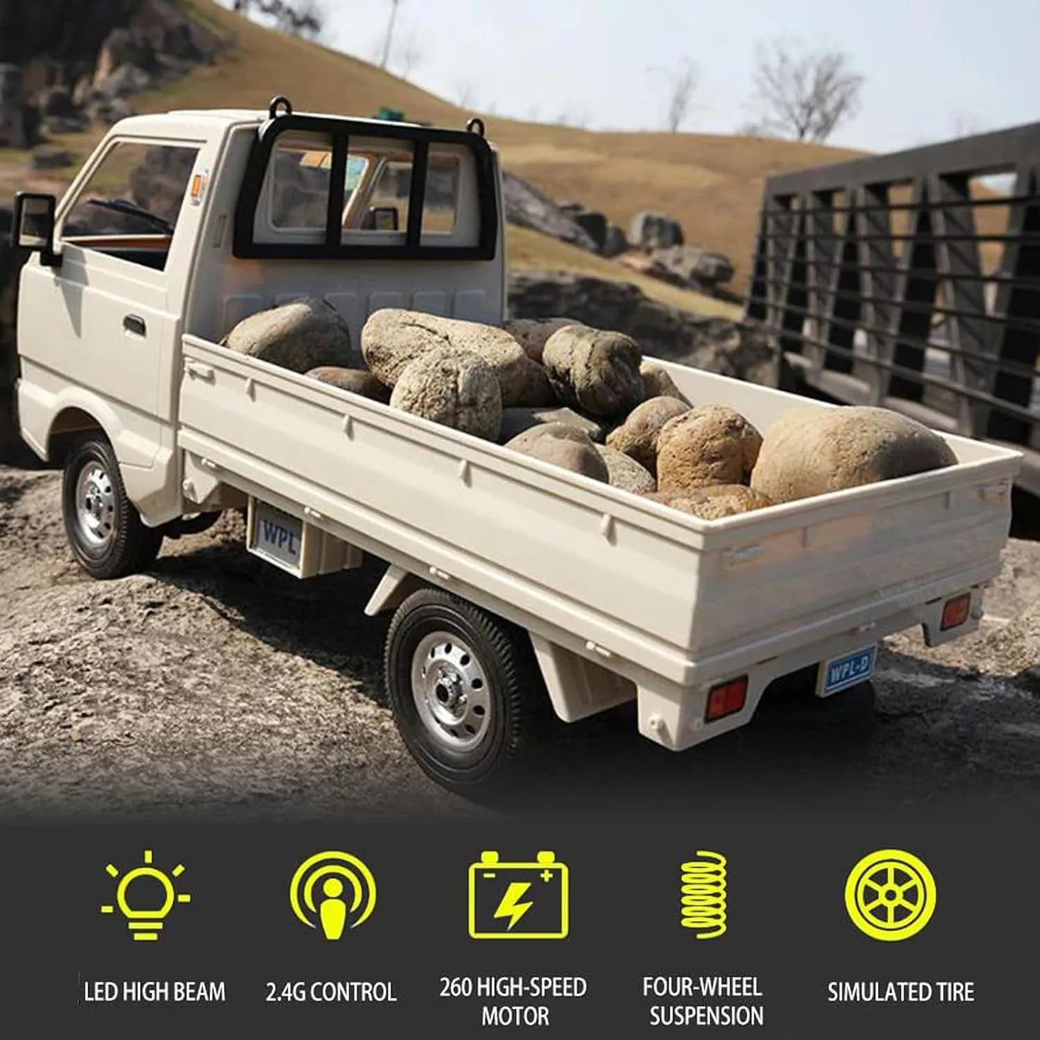 WPL D12 RC Pickup Truck 1/10 Scale Racing Drift Cars RC Vehicle Climbing Car for Kids Adults, Throttle & Steering Control Cargo Truck Van Toy with Led Lights