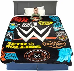 WWE Logo Mania Super Soft Plush Micro Raschel Blanket, 62 in x 90 in