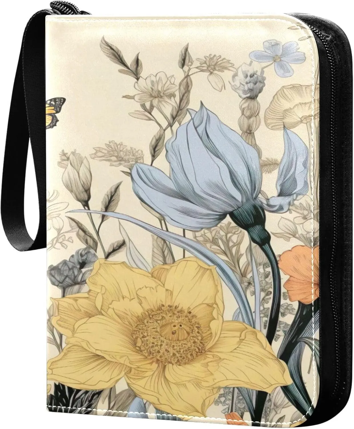 xigua Colorful Herbal Wildflower Card Binder 4-Pockets, Trading Card Binder 400 Pockets Baseball Card Binder Waterproof PU Leather Card Collection Binder for Games Card Album Card