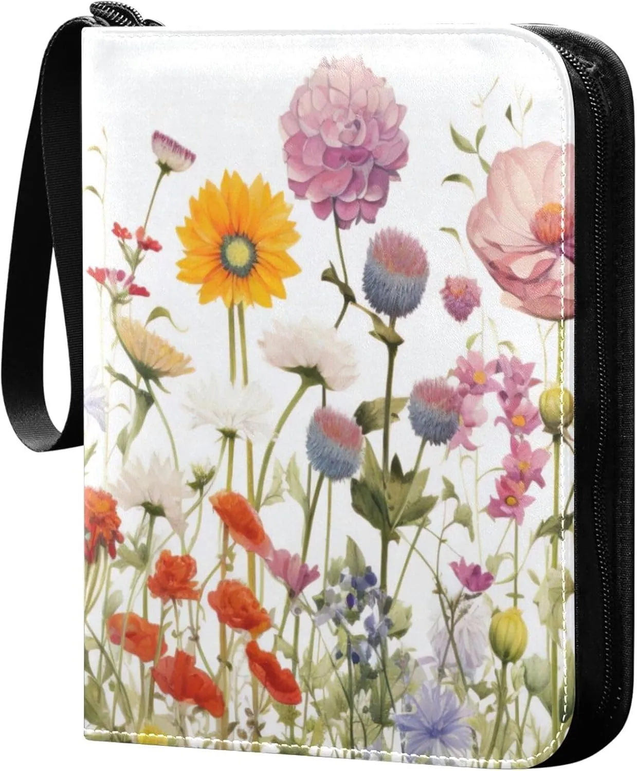 xigua Colorful Herbal Wildflower Card Binder 4-Pockets, Trading Card Binder 400 Pockets Baseball Card Binder Waterproof PU Leather Card Collection Binder for Games Card Album Card