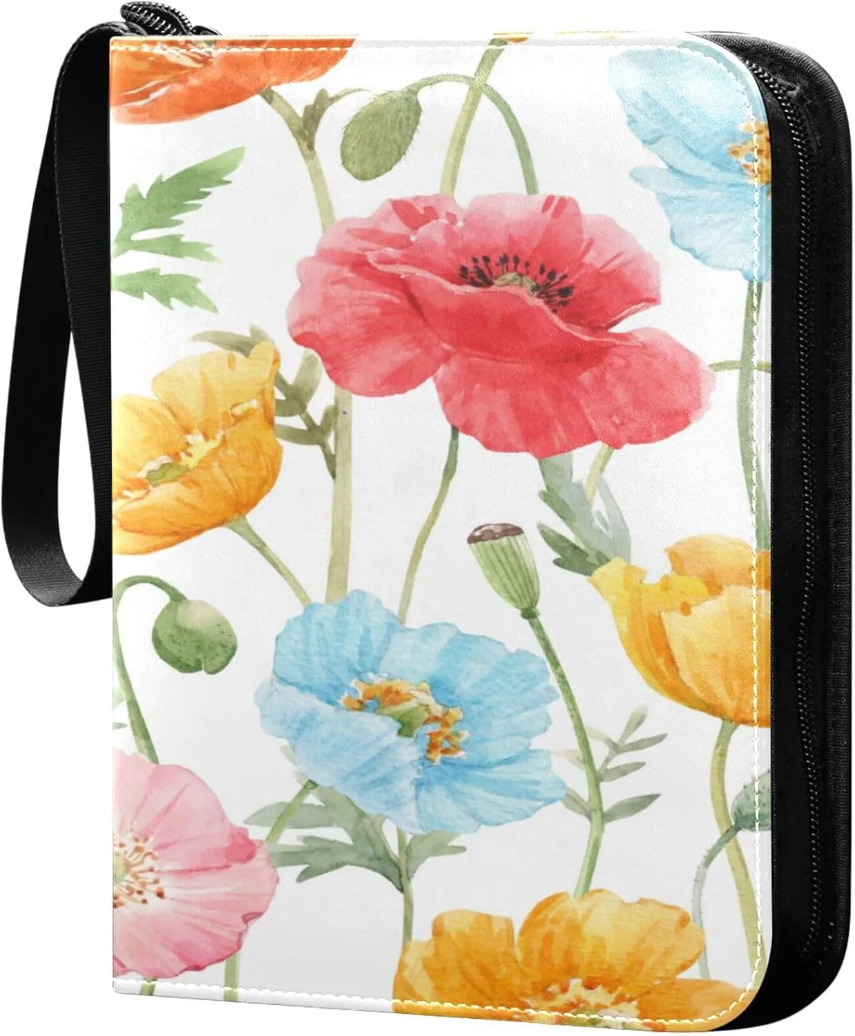 xigua Colorful Herbal Wildflower Card Binder 4-Pockets, Trading Card Binder 400 Pockets Baseball Card Binder Waterproof PU Leather Card Collection Binder for Games Card Album Card