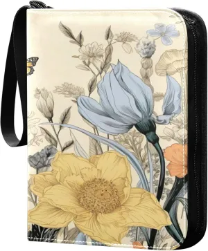 xigua Colorful Herbal Wildflower Card Binder 4-Pockets, Trading Card Binder 400 Pockets Baseball Card Binder Waterproof PU Leather Card Collection Binder for Games Card Album Card
