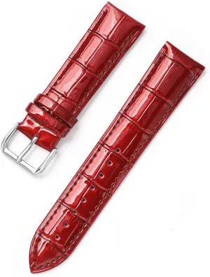 XLCZMYL Leather Bracelets 12mm 14mm 16mm 18mm 20mm 22mm Watch Strap Pin Buckle Shiny Leather Band Wrist Belt Tool,Dark Red,22mm