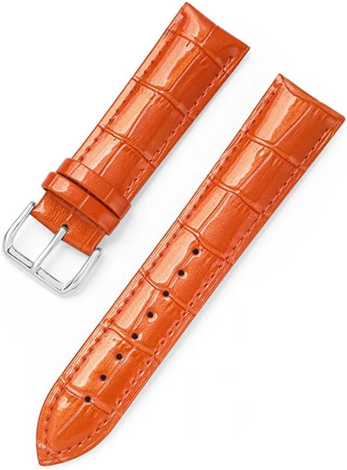 XLCZMYL Leather Bracelets 12mm 14mm 16mm 18mm 20mm 22mm Watch Strap Pin Buckle Shiny Leather Band Wrist Belt Tool,orange,16mm