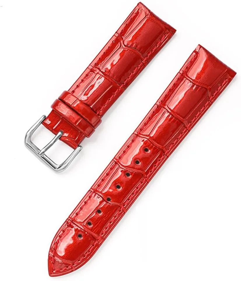 XLCZMYL Leather Bracelets 12mm 14mm 16mm 18mm 20mm 22mm Watch Strap Pin Buckle Shiny Leather Band Wrist Belt Tool,red,14mm