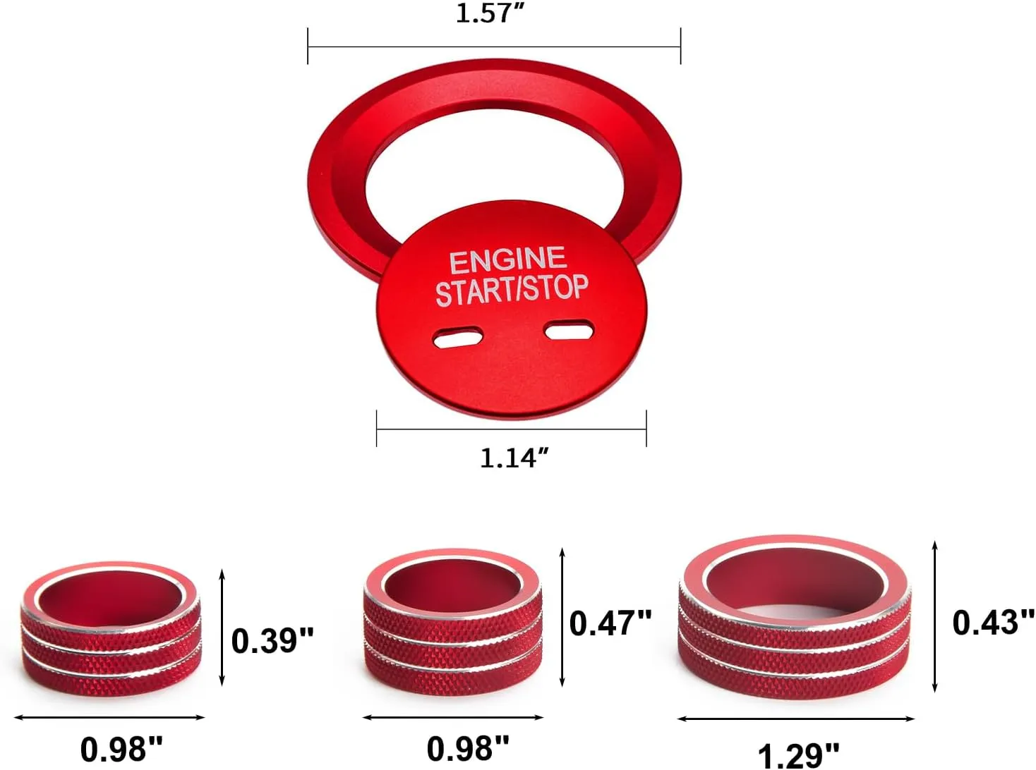 Xotic Tech AC Radio Volume Headlight Switch Knobs   Keyless Engine Push Start Button & Surrounding Ring Cover Trim Compatible with Chevrolet Equinox 2018-2023, Malibu 2016-2023 (Aluminum Alloy, Red)