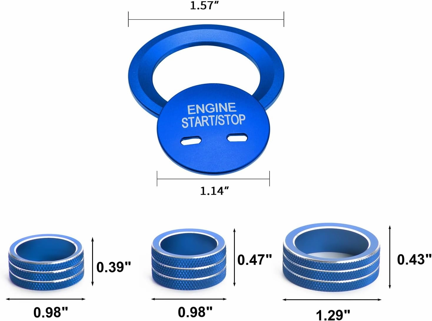 Xotic Tech AC Radio Volume Headlight Switch Knobs   Keyless Engine Push Start Button & Surrounding Ring Cover Trim Compatible with Chevrolet Equinox 2018-2023, Malibu 2016-2023 (Aluminum Alloy, Blue)