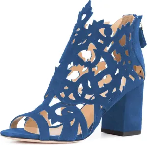 YDN Women Chic Peep Toe Chunky Mid High Heels Ankle Boots Classic Cutout Block Back Zippers Dress Party Shoes Size 4-16 US