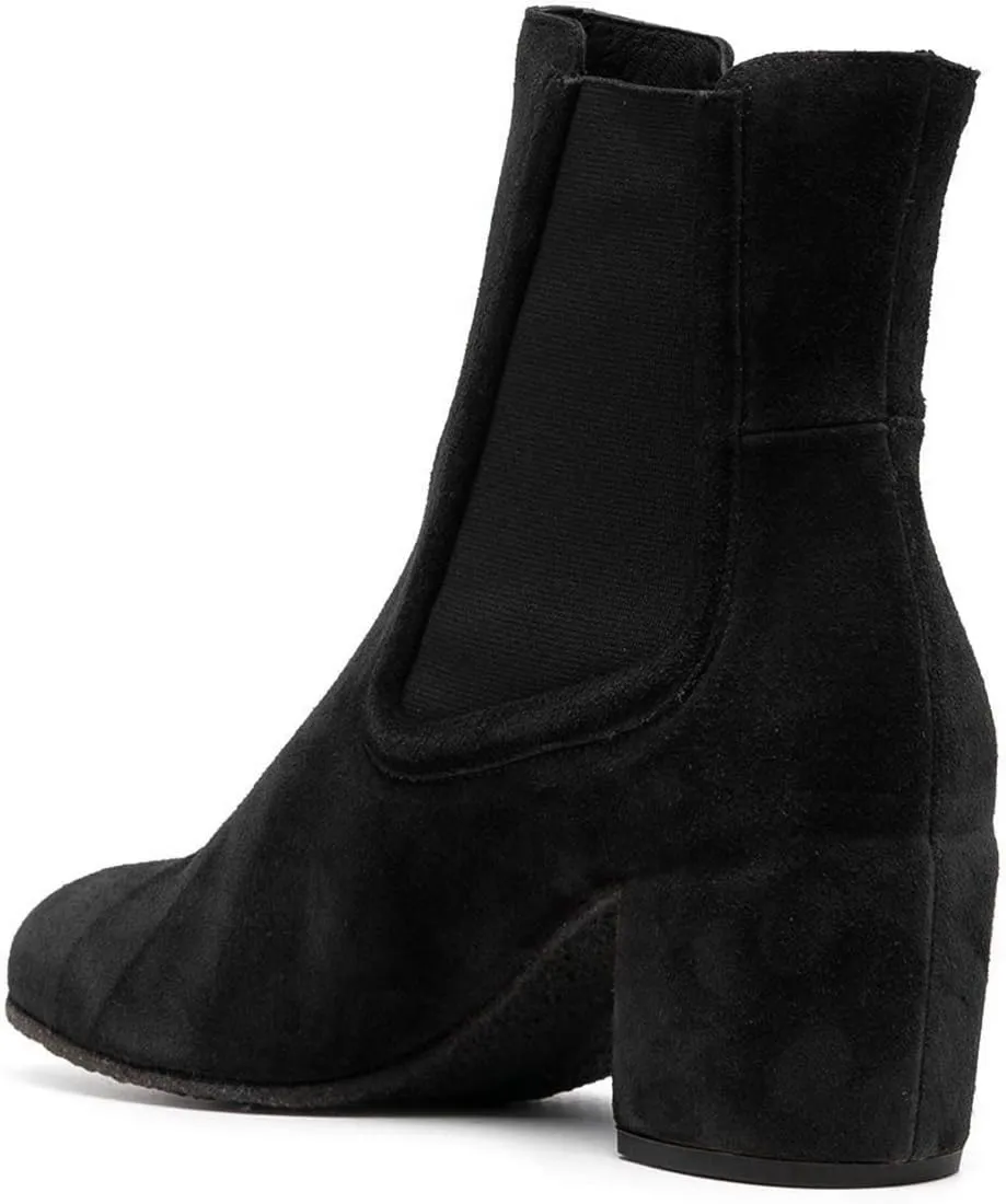 YDN Women Classic Chelsea Ankle Booties Elastic Pull On Round Closed Toe Short Boots Chunky Block Thick Mid Heel Dress Faux Suede Ladies Girls Fall Winter Daily Wear Walking Shoes