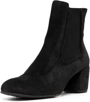 YDN Women Classic Chelsea Ankle Booties Elastic Pull On Round Closed Toe Short Boots Chunky Block Thick Mid Heel Dress Faux Suede Ladies Girls Fall Winter Daily Wear Walking Shoes