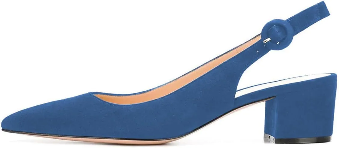 YDN Women Classic Chunky Block Mid Heels Slingback Pumps Comfortable Office Ladies Formal Shoes