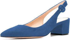 YDN Women Classic Chunky Block Mid Heels Slingback Pumps Comfortable Office Ladies Formal Shoes
