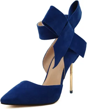 YDN Women D'Orsay Comfy Bows Ankle Strap High Stiletto Heels Closed Point Toe Classic Buckle Up Dance Ballroom Pumps