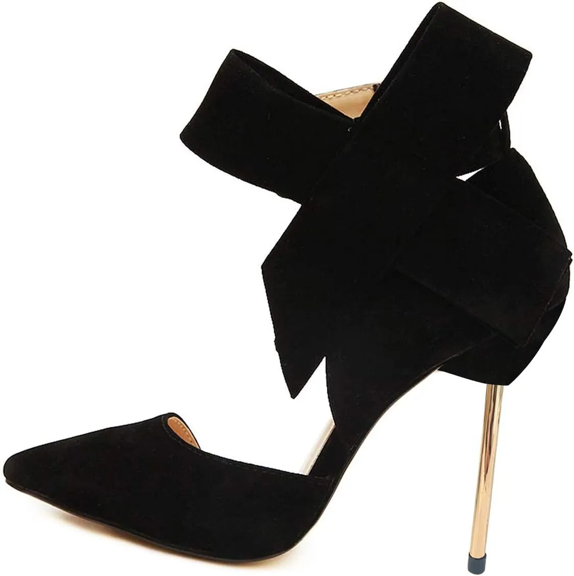 YDN Women D'Orsay Comfy Bows Ankle Strap High Stiletto Heels Closed Point Toe Classic Buckle Up Dance Ballroom Pumps