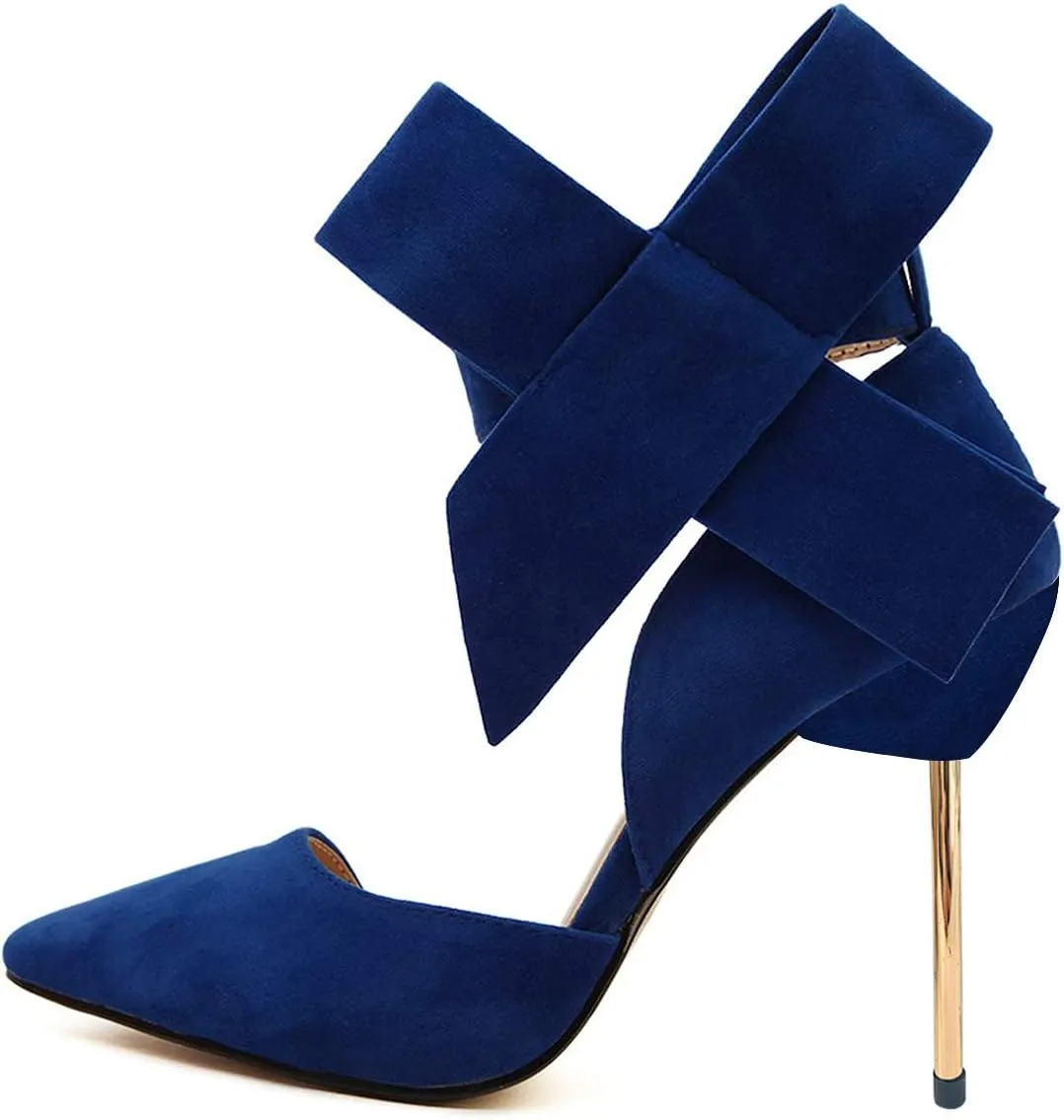 YDN Women D'Orsay Comfy Bows Ankle Strap High Stiletto Heels Closed Point Toe Classic Buckle Up Dance Ballroom Pumps