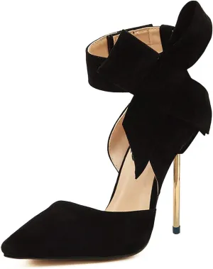 YDN Women D'Orsay Comfy Bows Ankle Strap High Stiletto Heels Closed Point Toe Classic Buckle Up Dance Ballroom Pumps