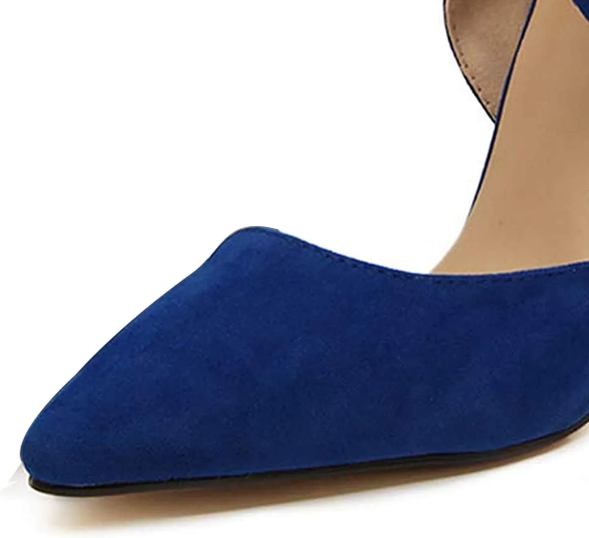 YDN Women D'Orsay Comfy Bows Ankle Strap High Stiletto Heels Closed Point Toe Classic Buckle Up Dance Ballroom Pumps