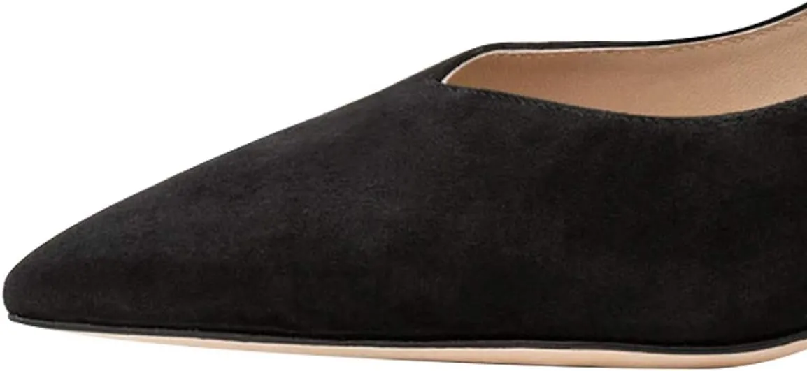 YDN Women Pointed Toe Suede Kitten Low Heels Pumps Classic Slip On Formal Work Dressy Shoes