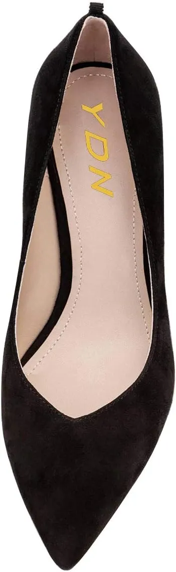 YDN Women Pointed Toe Suede Kitten Low Heels Pumps Classic Slip On Formal Work Dressy Shoes
