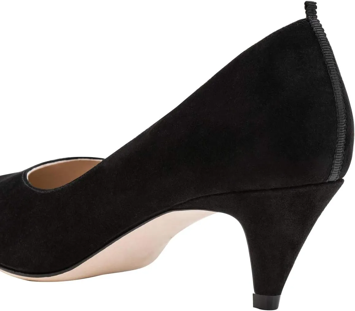 YDN Women Pointed Toe Suede Kitten Low Heels Pumps Classic Slip On Formal Work Dressy Shoes
