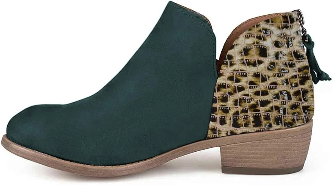 YDN Womens Mid Heels Ankle Booties Almond Toe Block Low Heels Pumps Classic V Cut Back Zipper Shoes Size 4-15 US