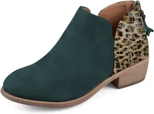 YDN Womens Mid Heels Ankle Booties Almond Toe Block Low Heels Pumps Classic V Cut Back Zipper Shoes Size 4-15 US