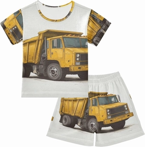 Yellow Garbage Truck Car Summer Pajamas Short Set 2 Piece Sleepwear