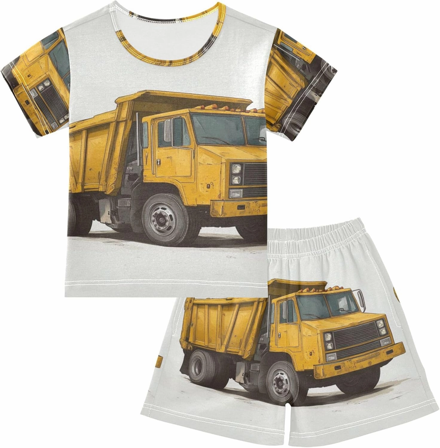 Yellow Garbage Truck Car Summer Pajamas Short Set 2 Piece Sleepwear