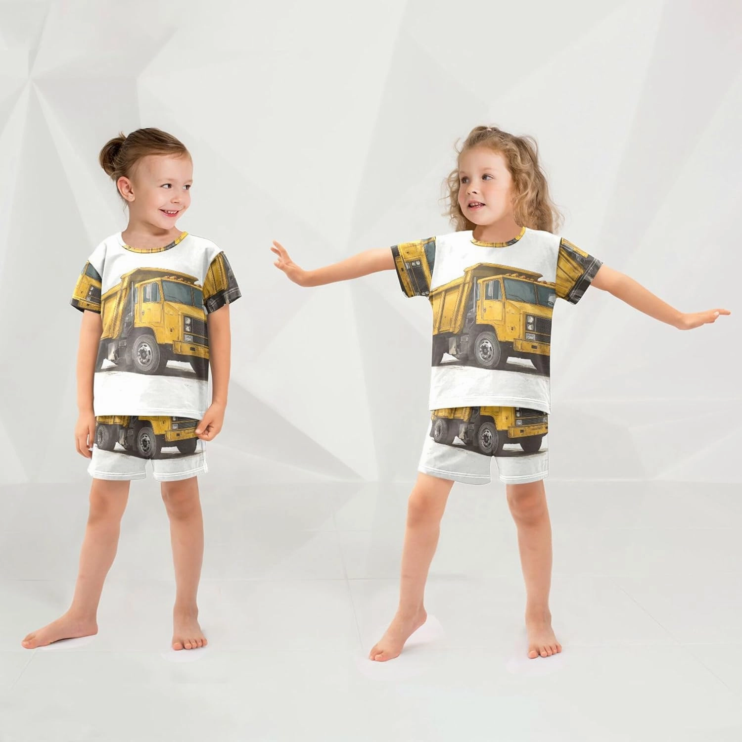 Yellow Garbage Truck Car Summer Pajamas Short Set 2 Piece Sleepwear