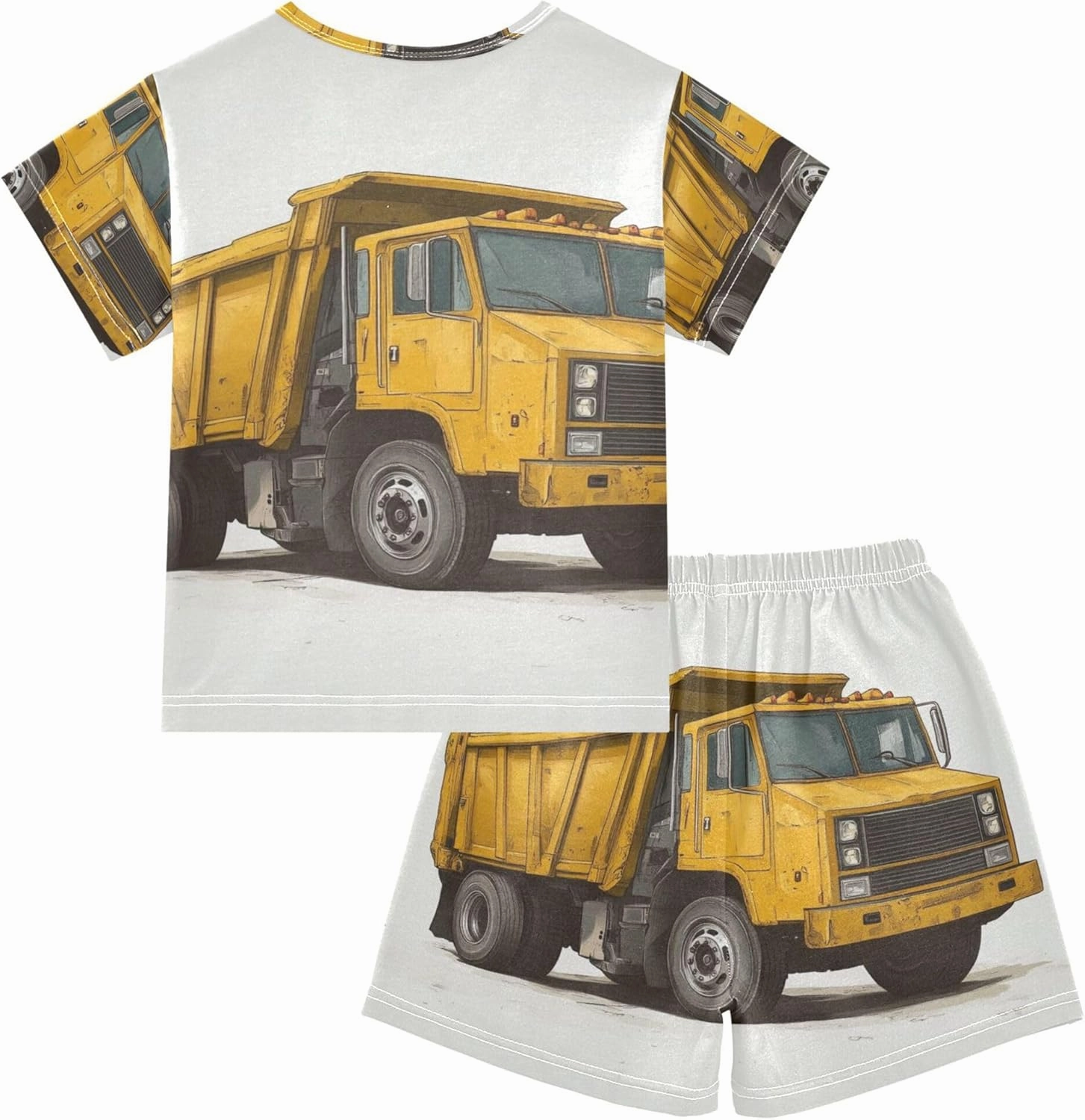 Yellow Garbage Truck Car Summer Pajamas Short Set 2 Piece Sleepwear