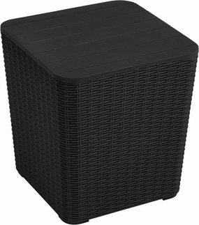 YITAHOME Outdoor Coffee Table with Extra Storage 11.5 Gallon Resin Rattan Side Table for Patio Decor,Cushions(Black)
