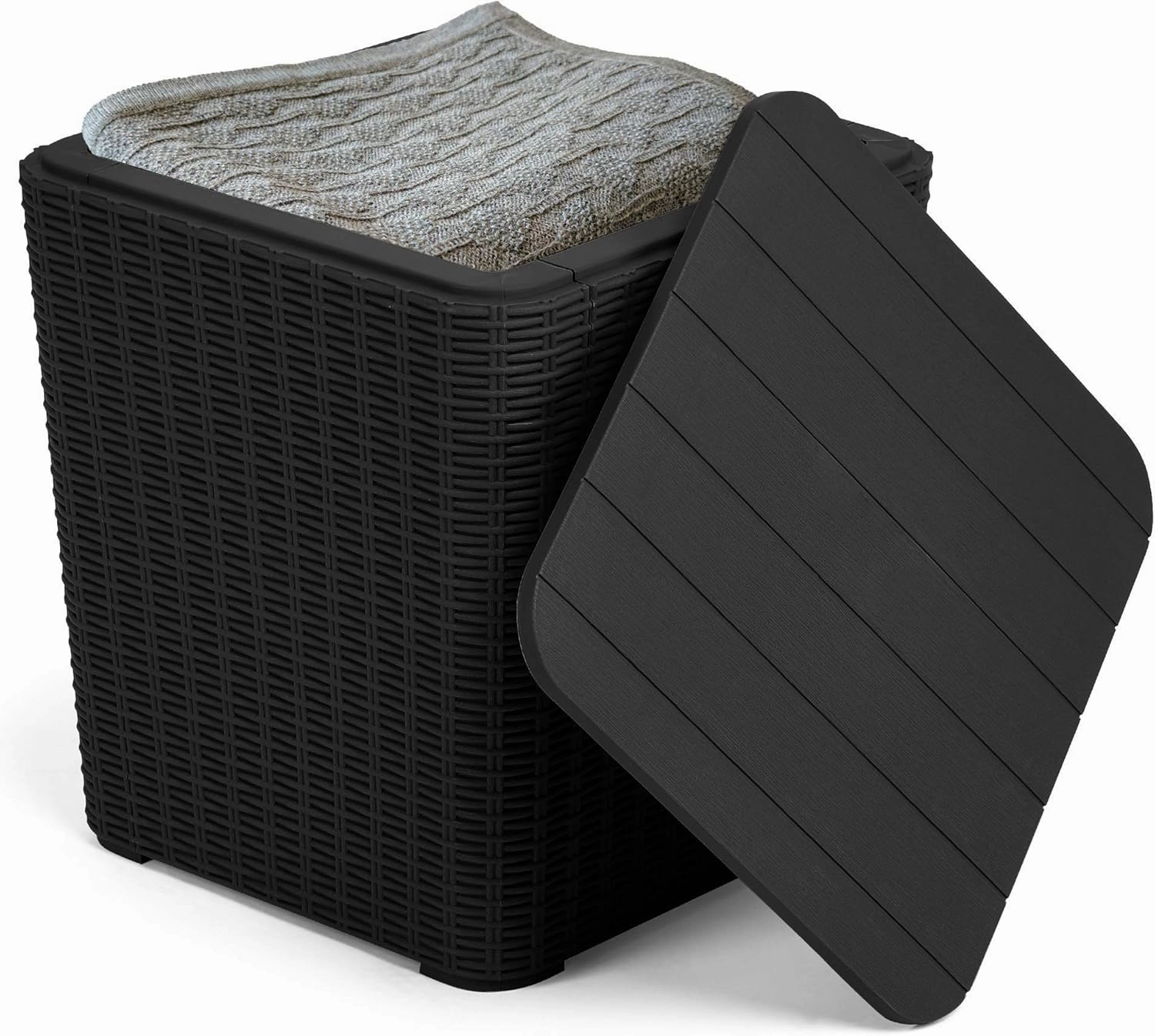 YITAHOME Outdoor Coffee Table with Extra Storage 11.5 Gallon Resin Rattan Side Table for Patio Decor,Cushions(Black)