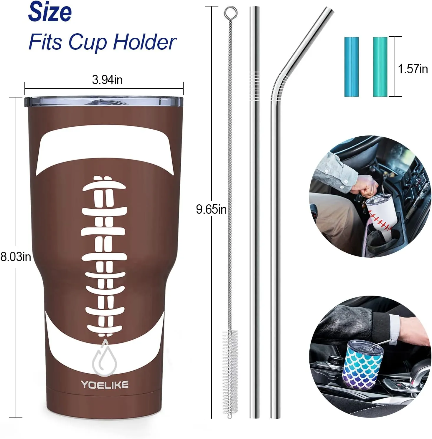 yoelike Football 30 oz tumbler with lid and straw, Stainless Steel, Vacuum Insulated Iced Coffee Tumbler Cup, Leak-Proof Travel Mug, Gift Box For Coach Fan Dad Mon Women Men