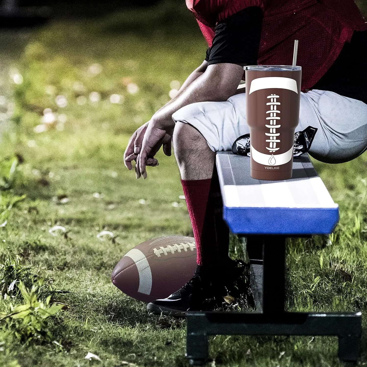 yoelike Football 30 oz tumbler with lid and straw, Stainless Steel, Vacuum Insulated Iced Coffee Tumbler Cup, Leak-Proof Travel Mug, Gift Box For Coach Fan Dad Mon Women Men