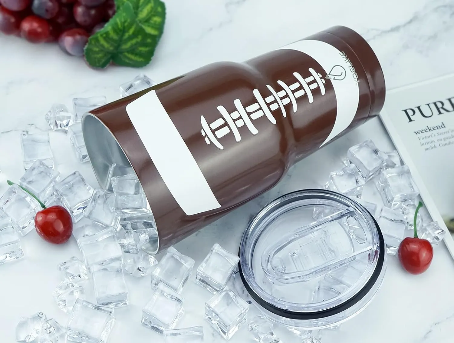 yoelike Football 30 oz tumbler with lid and straw, Stainless Steel, Vacuum Insulated Iced Coffee Tumbler Cup, Leak-Proof Travel Mug, Gift Box For Coach Fan Dad Mon Women Men