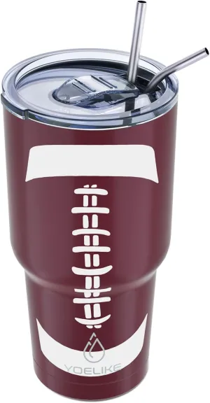 yoelike Football 30 oz tumbler with lid and straw, Stainless Steel, Vacuum Insulated Iced Coffee Tumbler Cup, Leak-Proof Travel Mug, Gift Box For Coach Fan Dad Mon Women Men