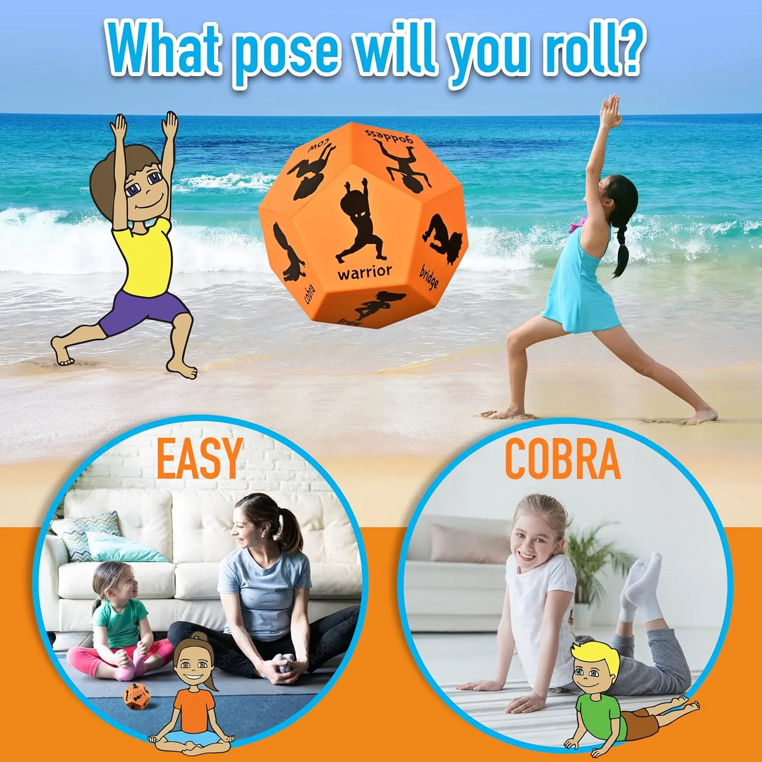 Yoga Dice for Kids - Calming Toddler Yoga & Kids Yoga, Learn Yoga for Kids with a Roll and Play Kids Yoga Kit. Light 12-Sided Large Foam Dice - Yoga Kids Props to use as Yoga Games for Kids