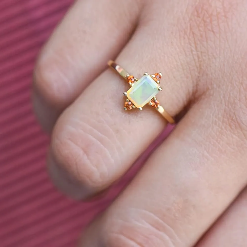 YoTreasure 0.95 Ct. Ethiopian Opal Orange Sapphire Wedding Ring 10K Yellow Gold Minimalist Jewelry