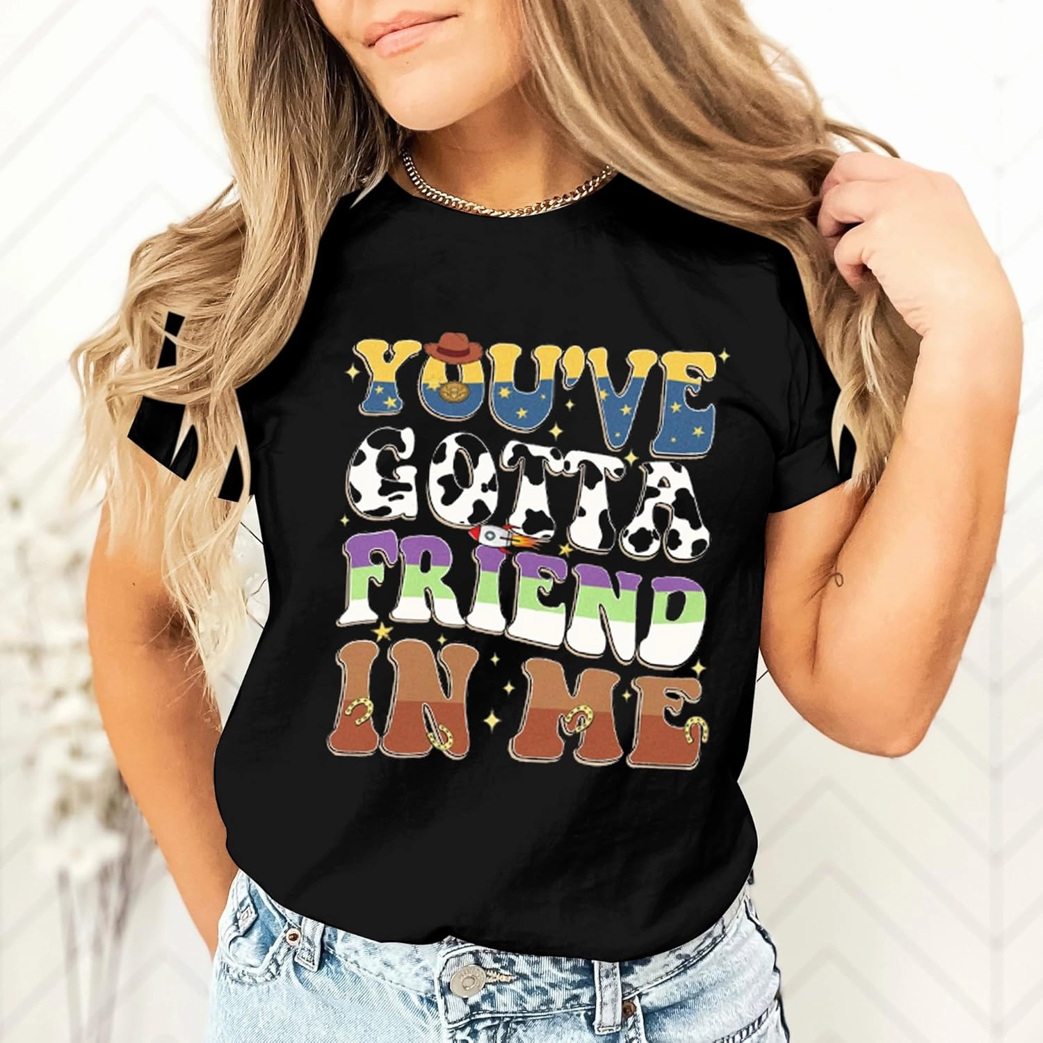 You've Got A Friend in Me Shirt Women Funny Letter Print Friends Tops Cute Vacation Holiday Short Sleeve Graphic Tees