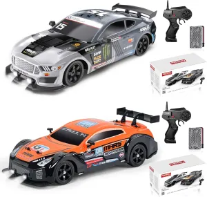 YUZ 2PCS Remote Control Car RC Drift Car 1/16 Scale 4WD 18KM/H High Speed RC Car 2.4GHz with LED Lights Spray Racing Toy Car for Adults Boys Girls Kids Birthday Rechargeable Batteries
