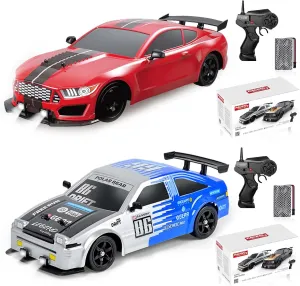 YUZ 2PCS Remote Control Car RC Drift Car 1/16 Scale 4WD 18KM/H High Speed RC Car 2.4GHz with LED Lights Spray Racing Toy Car for Adults Boys Girls Kids Birthday Rechargeable Batteries