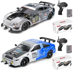 YUZ 2PCS Remote Control Car RC Drift Car 1/16 Scale 4WD 18KM/H High Speed RC Car 2.4GHz with LED Lights Spray Racing Toy Car for Adults Boys Girls Kids Birthday Rechargeable Batteries