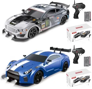 YUZ 2PCS Remote Control Car RC Drift Car 1/16 Scale 4WD 18KM/H High Speed RC Car 2.4GHz with LED Lights Spray Racing Toy Car for Adults Boys Girls Kids Birthday Rechargeable Batteries