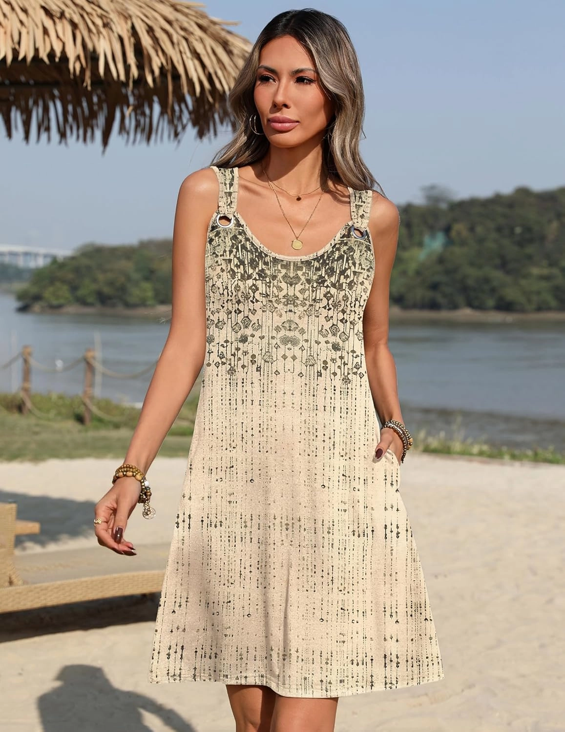 Zeagoo Summer Dresses for Women Boho Beach Dress Sleeveless Sundresses with Pockets Casual Loose Tank Tshirt Sun Dress