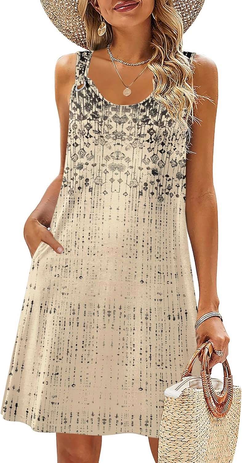 Zeagoo Summer Dresses for Women Boho Beach Dress Sleeveless Sundresses with Pockets Casual Loose Tank Tshirt Sun Dress